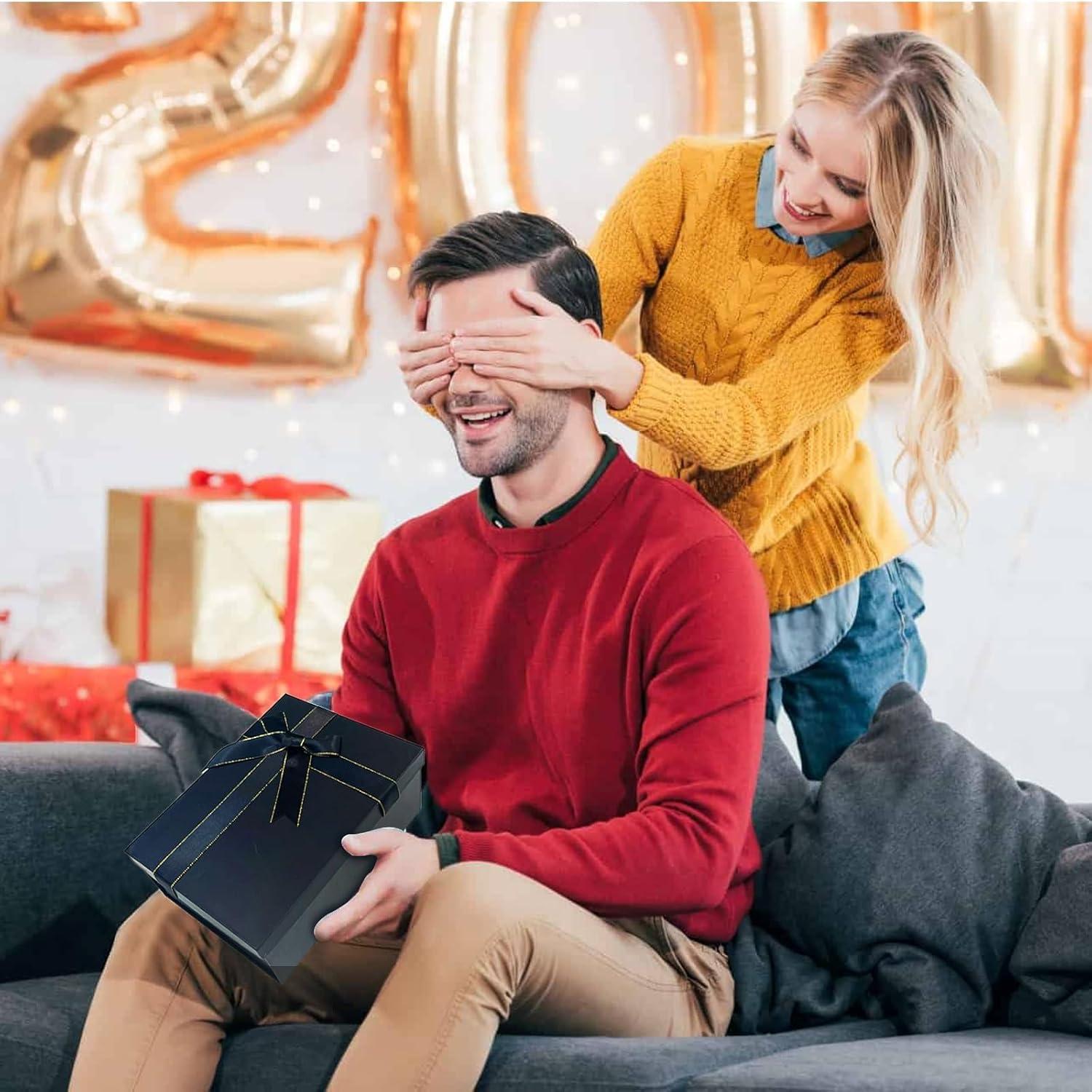 imageNouveaux Boite Cadeau pour Anniversaire Coffret Cadeau Mariage avec Couvercles et ruban Bote Cadeau Vide Pliable Pour Anniversaire Nol Thanksgiving 25 x 18 x 85 CM NoirNoir A Style