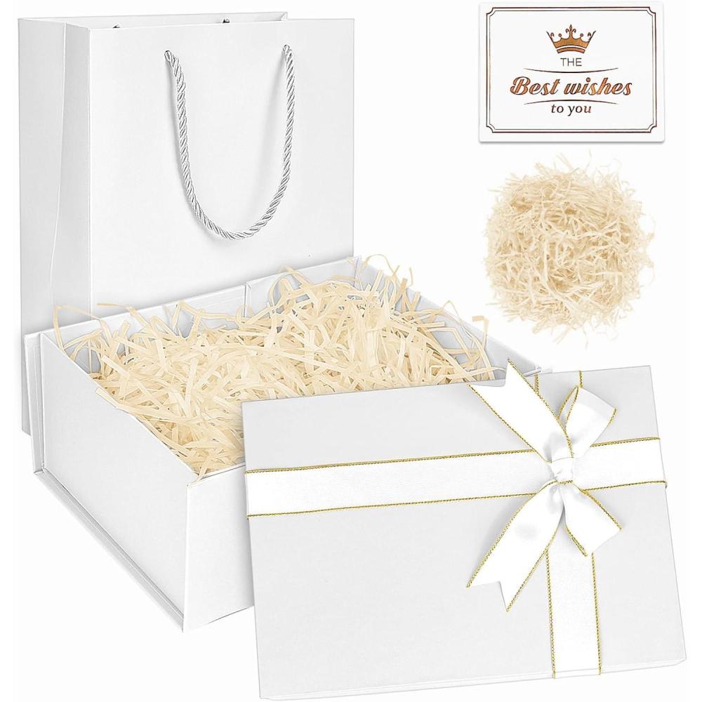 imageBoTe Cadeau Noir 22 x 16 x 85 cm Boite Cadeau Anniversaire Boite Carton avec Couvercle et Nud en Ruban Boite Cadeau Vide pour SaintValentin Anniversaires Vacances Nol ThanksgivingBlanc