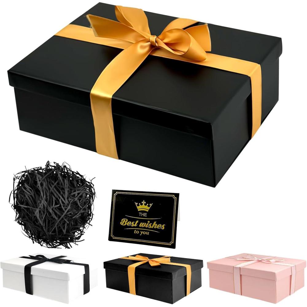 imageNouveaux Boite Cadeau pour Anniversaire Coffret Cadeau Mariage avec Couvercles et ruban Bote Cadeau Vide Pliable Pour Anniversaire Nol Thanksgiving 25 x 18 x 85 CM NoirNoir B