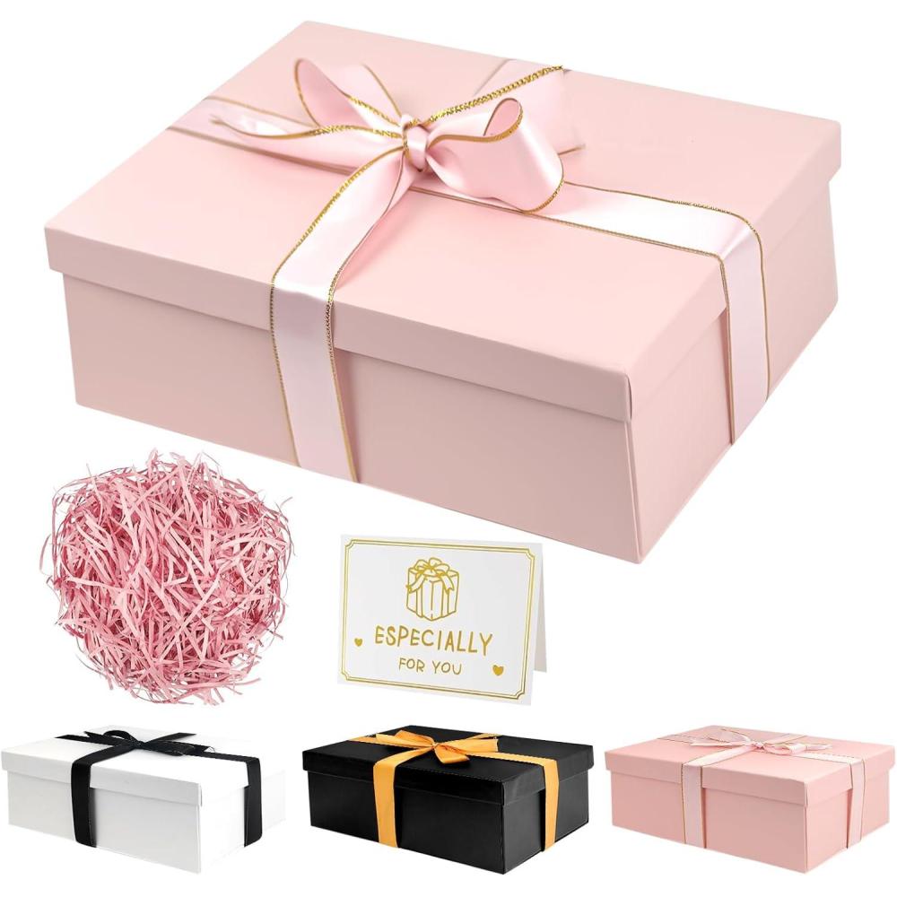 imageNouveaux Boite Cadeau pour Anniversaire Coffret Cadeau Mariage avec Couvercles et ruban Bote Cadeau Vide Pliable Pour Anniversaire Nol Thanksgiving 25 x 18 x 85 CM NoirRose B