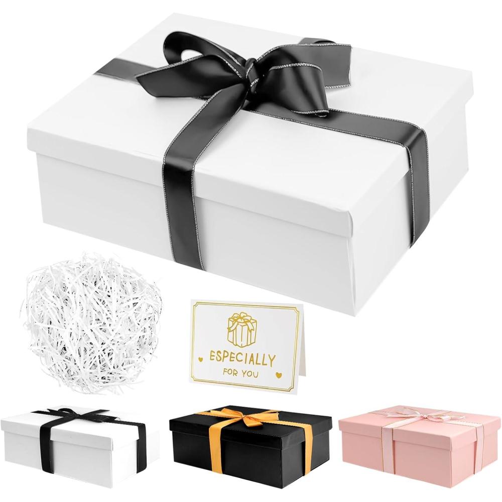 imageNouveaux Boite Cadeau pour Anniversaire Coffret Cadeau Mariage avec Couvercles et ruban Bote Cadeau Vide Pliable Pour Anniversaire Nol Thanksgiving 25 x 18 x 85 CM NoirBlanc B