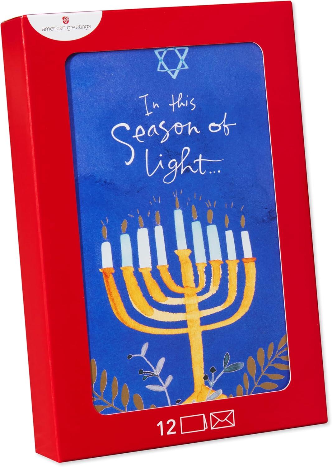 imageAmerican Greetings Cartes Hanoukka dans une bote avec enveloppes Menorah conues par Kathy Davis 12 pices