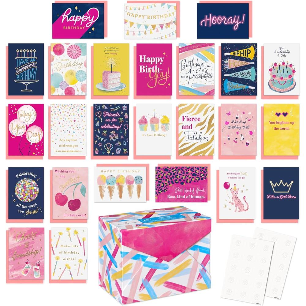 imageAmerican Greetings Assortiment de 25 cartes danniversaire pour elle avec enveloppes sceaux et bote de rangement Fierce and Fabulous