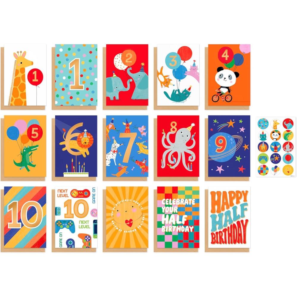 imageAmerican Greetings Lot de 15 cartes danniversaire avec enveloppes et sceaux pour enfantsMILESTONE BDAY 15 CARTES BNDL