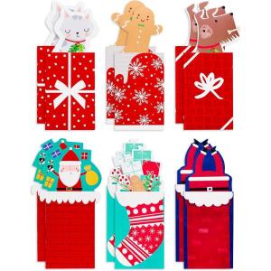 American Greetings Lot de 12 porte-cartes cadeaux de Noël, bonhomme en pain d&rsquo;épices, Père Noël et cadeaux(GCH Clapet de Noël 12CT)