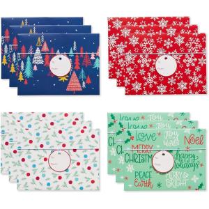 American Greetings Lot de 12 porte-cartes cadeaux de Noël, bonhomme en pain d&rsquo;épices, Père Noël et cadeaux(GCH Lot de 12 enveloppes de Noël)