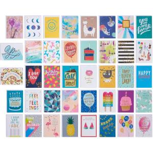 UK Greetings Lot de 40 cartes de vœux toutes occasions pour lui/elle/ami Motif Kathy Davis avec boîte souvenir(Lumineux et joyeux)