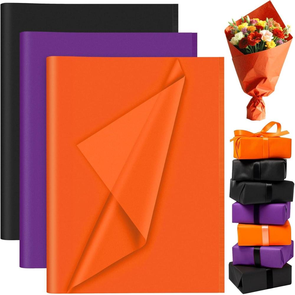 imagePLULON 60 feuilles de papier de soie marron feuilles de soie pour emballage cadeau danniversaire mariage construction dcorations de fteBlack Purple Orange