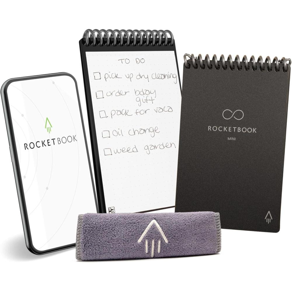 imageRocketbook Mini BlocNotes Intelligent Rutilisable carnet de poche 89 x 14cm noir 48 pages pointilles connect lapplication effaable prise de listes et de notes rapides partoutNoir