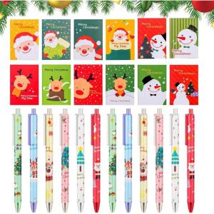 12 Pièces Stylo À Encre Gel Pour Noël + 12 Pièces Mini Bloc-Notes De Noël Enfants, 0.5mm Rétractable Stylos À Encre Gel Noire, Stylos De Signature De Noël Pour Étudiants, Enfants, Cadeaux De Noël(1 unité (Lot de 1))