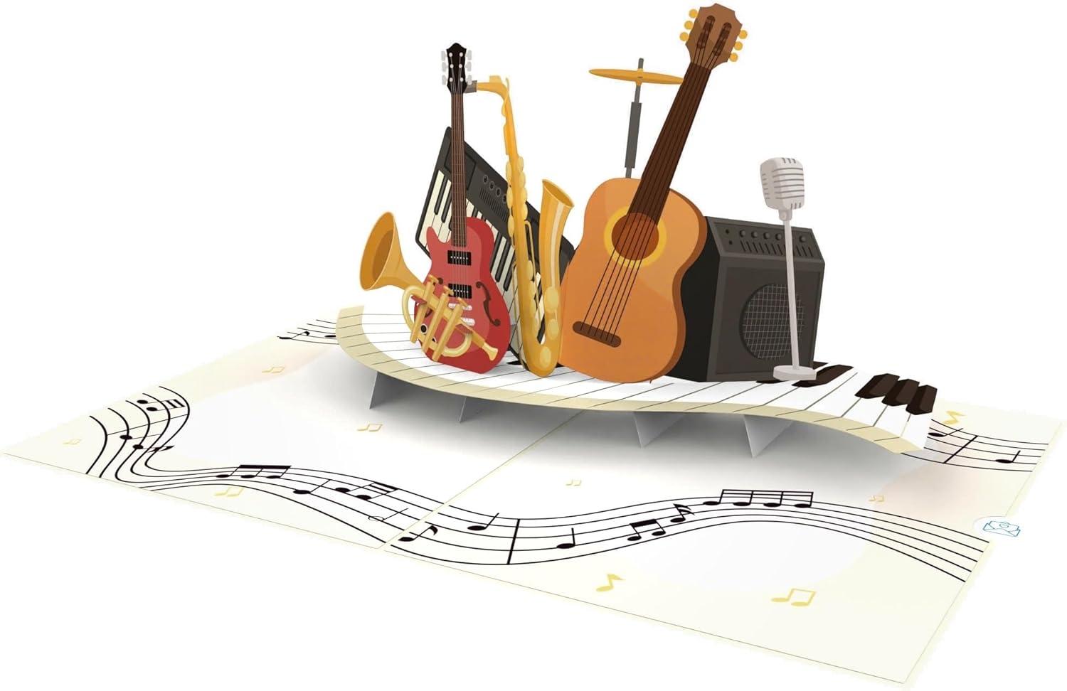 imageCarte PopUp Instruments de musique Carte de vux 3D pour un anniversaire comme bon pour un concert des cours de musique ou un nouvel instrumentInstruments de musique