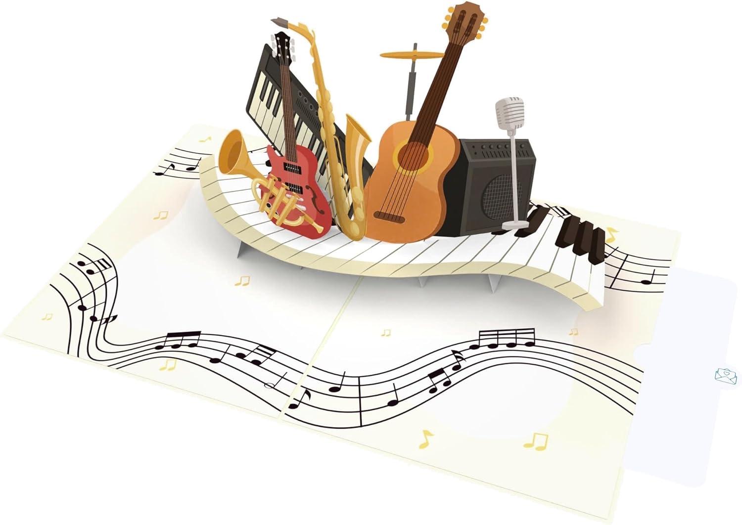 imageCarte PopUp Instruments de musique Carte de vux 3D pour un anniversaire comme bon pour un concert des cours de musique ou un nouvel instrumentInstruments de musique