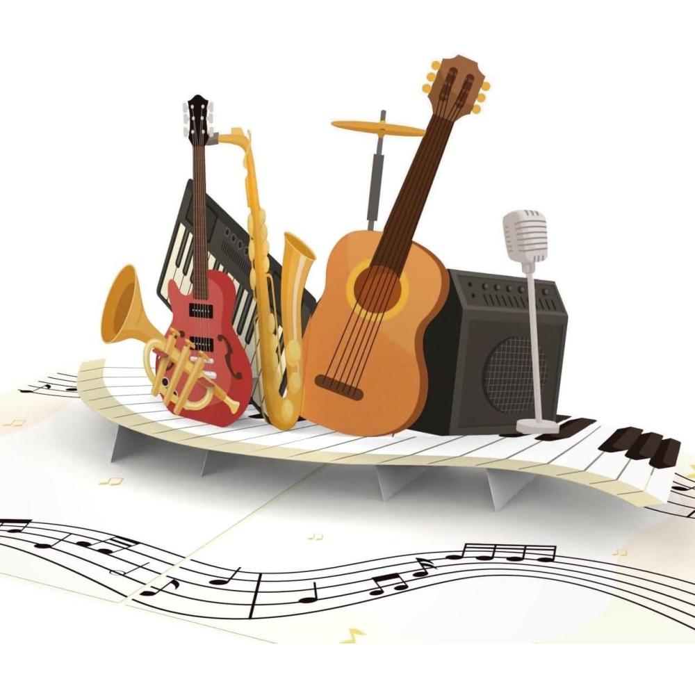 imageCarte PopUp Instruments de musique Carte de vux 3D pour un anniversaire comme bon pour un concert des cours de musique ou un nouvel instrumentInstruments de musique