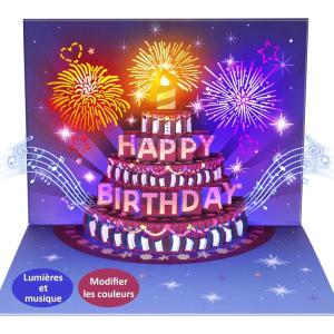 3D Carte Anniversaire Musicales et Lumineuses Amusantes Pop Up Cartes de Vœux Cadeau pour Femme Anniversaire Pour Fille Ami Homme Collègues(B)