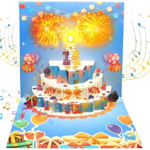 Carte d&rsquo;anniversaire Pop-up, Carte d&rsquo;âge avec Musique, Lumières et Chiffres, Carte de Voeux de Feux d&rsquo;artifice 3D, Cadeau d&rsquo;anniversaire Pour Enfants, Femmes, Hommes (Bleu Clair)