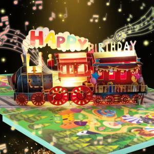 Cartes d&rsquo;anniversaire train musical, carte d&rsquo;anniversaire pop-up avec lumières 3D et musique, carte joyeux anniversaire, cadeau d&rsquo;anniversaire train amusant, pour fils fille garçons filles(Carte Trains)