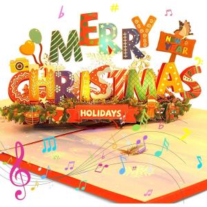 Kesote Carte Noel 3D Cartes Cadeau Musicale avec Lumière Carte de Voeux Pop-Up Cartes de Noel avec Enveloppe 15x20cm(E)