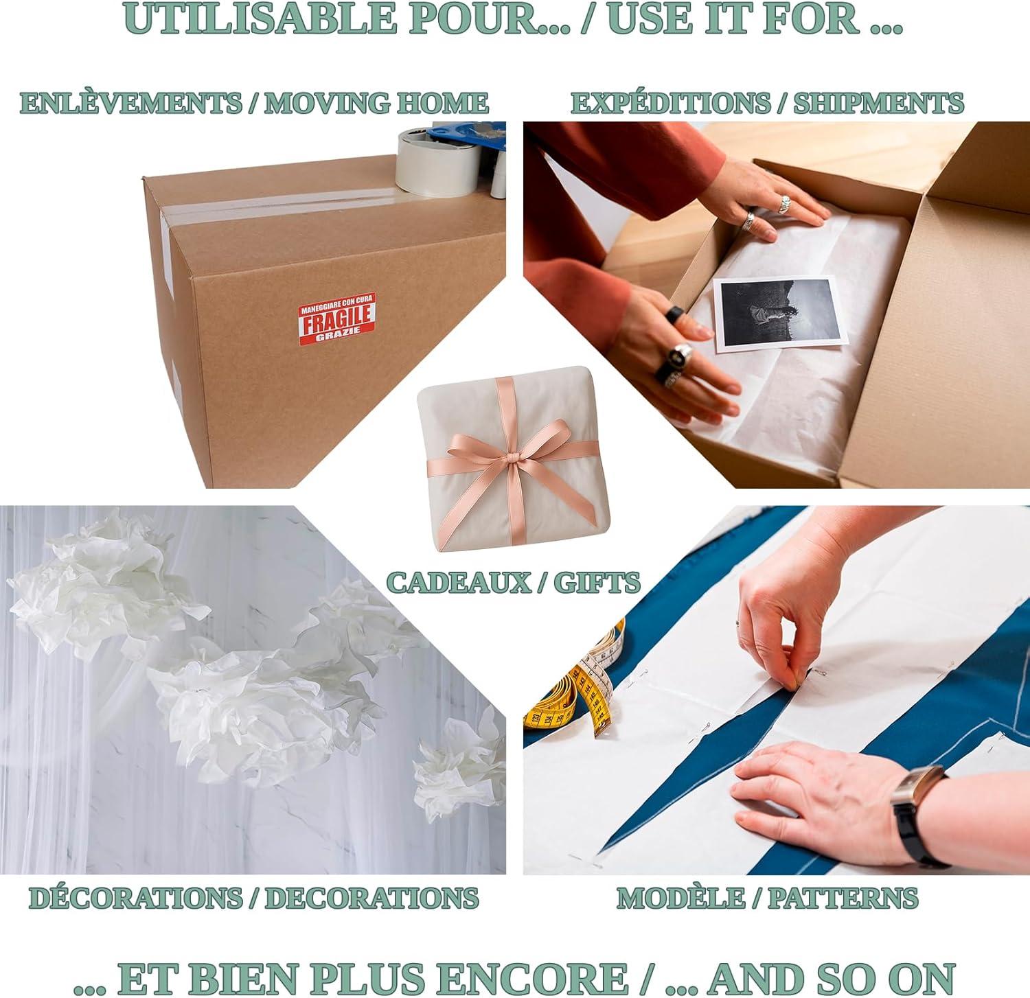 imagePapier de Soie Blanc 64x44cm 200g papier soie emballage kit dmnagement tissue paper remplissage decoratif wrapping paper