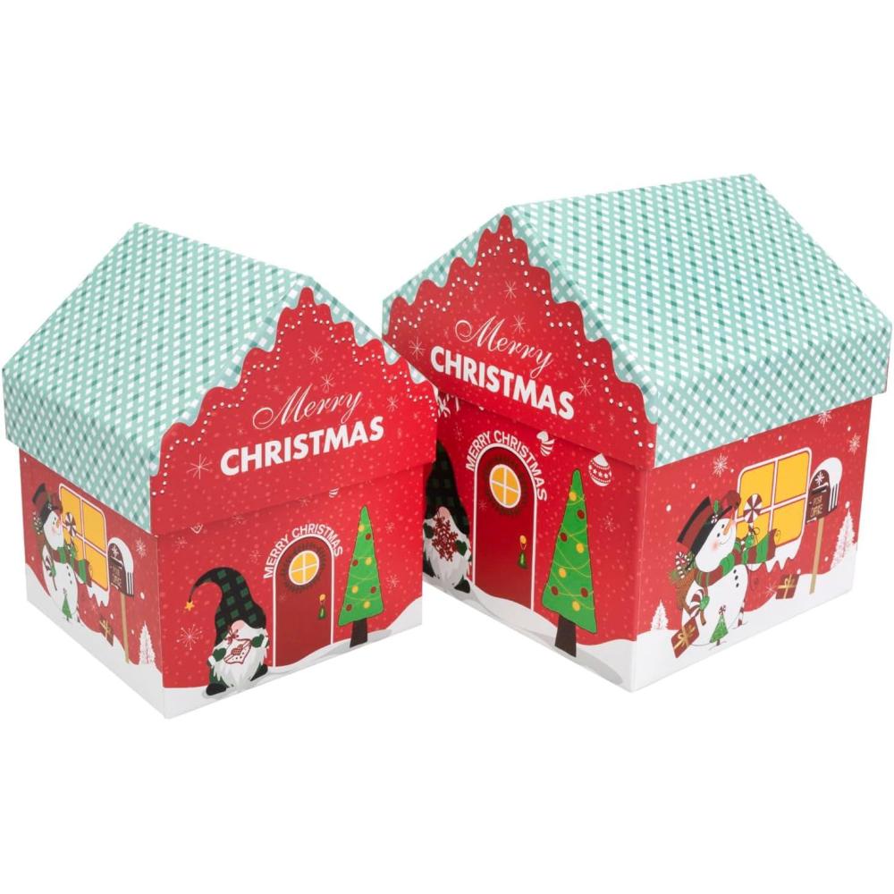 imageIdena 30483 Bote cadeau avec couvercle 2 pices de tailles diffrentes Petite maison de Nol comme bote