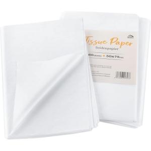 Anstore Lot de 60 feuilles de papier de soie blanc de 50 x 75 cm, sans MG et sans acide, 17 g/m², papier de soie pour emballage, bricolage, décoration, loisirs créatifs(blanc)