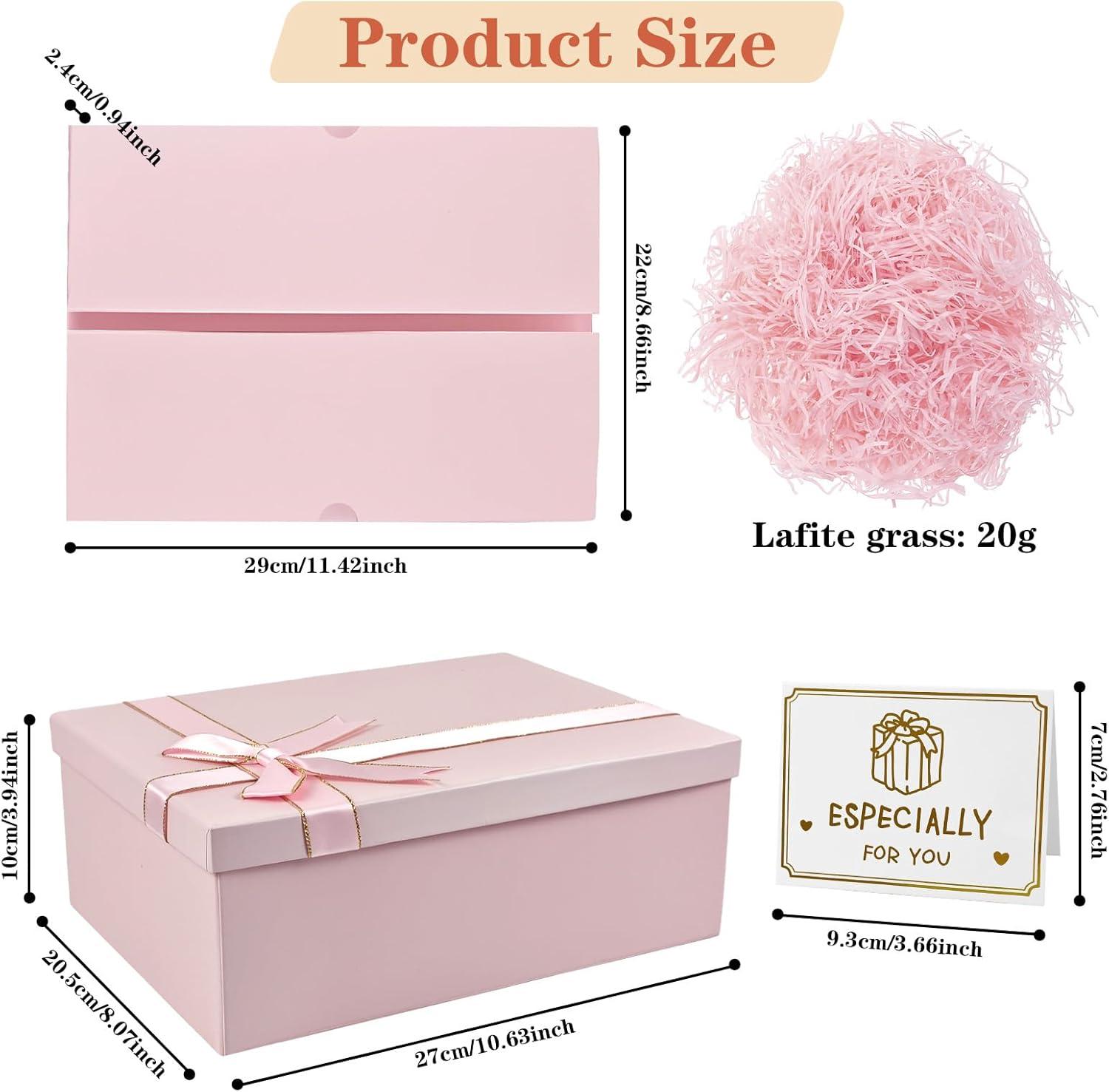 imageMSLHUB Bote cadeau avec couvercle 28 x 20 x 9 cm Bote cadeau en carton grande avec ruban carte de vux et ficelle Emballage cadeau pliable pour anniversaire mariage Nol RoseRose