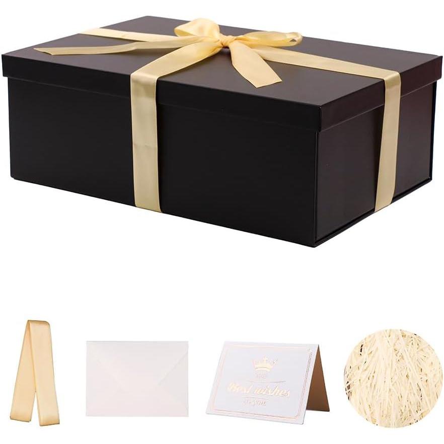 imageBote Cadeau Noir 31x21x11 cm Boite cadeau vide boite cadeau anniversaire marriage 1 Pices contenirRuban Papier De Soie Enveloppes et cartesNoir 2Pcs