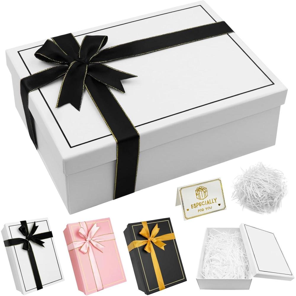 imageBote cadeau rectangulaire avec couvercle 25 x 18 x 85 cm Avec nud Pour mariage anniversaire Nol BlancBlanc