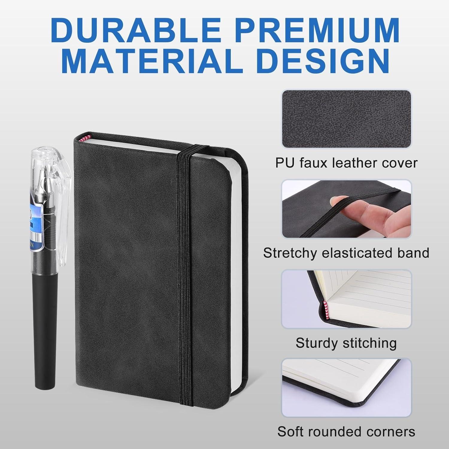 image4 Pices Carnet de Notes Mini Bloc Note avec 4 Stylos Petit Cahier de Note A7 111 x 75 cm Petit Carnet avec Fermeture lastique Carnet de Poche en Cuir PU pour Lcole Le Travail Les Runions