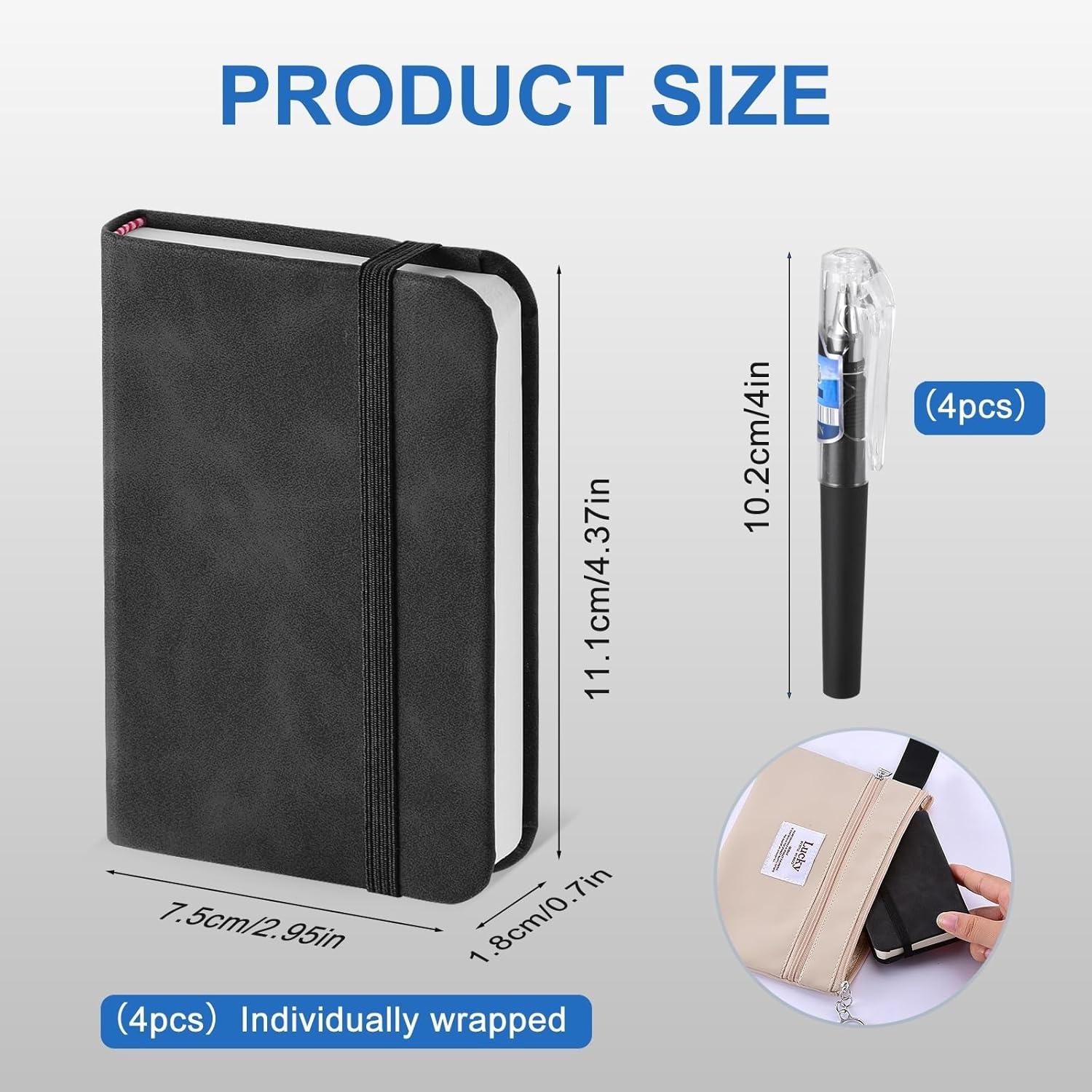image4 Pices Carnet de Notes Mini Bloc Note avec 4 Stylos Petit Cahier de Note A7 111 x 75 cm Petit Carnet avec Fermeture lastique Carnet de Poche en Cuir PU pour Lcole Le Travail Les Runions