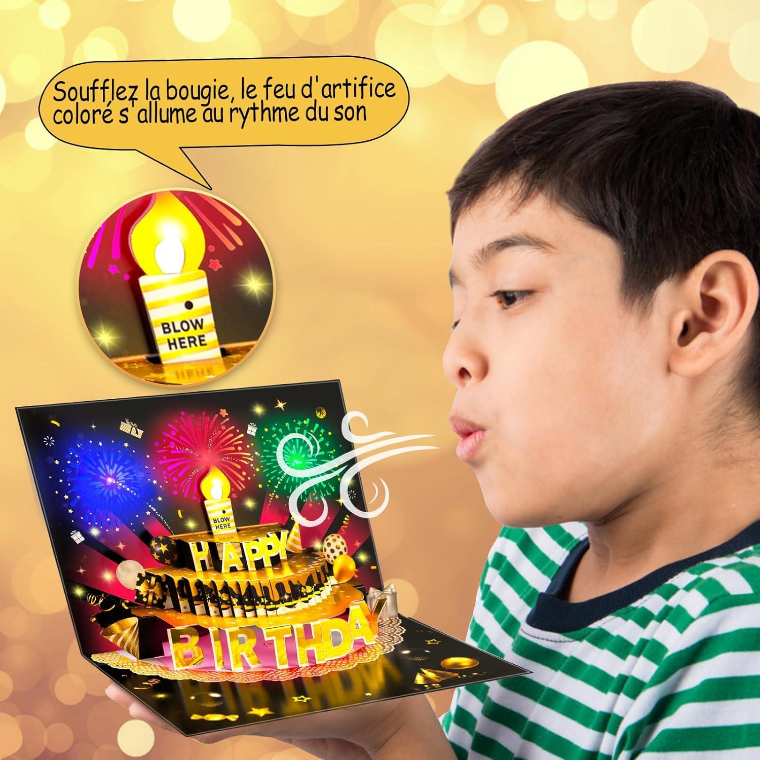 imageCarte danniversaire popup 3D avec lumires et son bougie LED souffle avec capteur carte de vux musicale chantante pour homme femme enfant