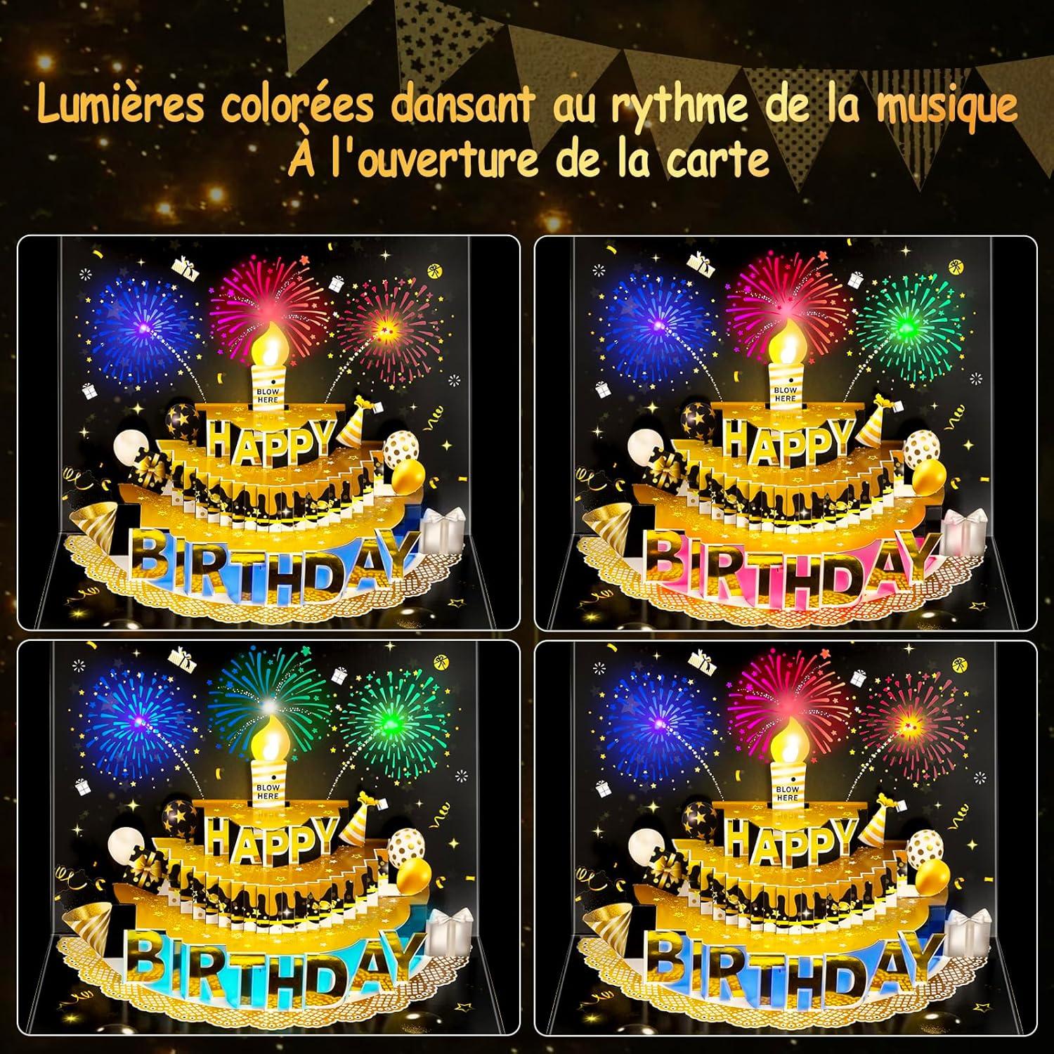 imageCarte danniversaire popup 3D avec lumires et son bougie LED souffle avec capteur carte de vux musicale chantante pour homme femme enfant