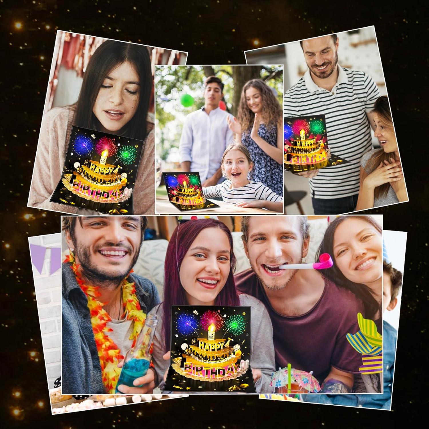 imageCarte danniversaire popup 3D avec lumires et son bougie LED souffle avec capteur carte de vux musicale chantante pour homme femme enfant