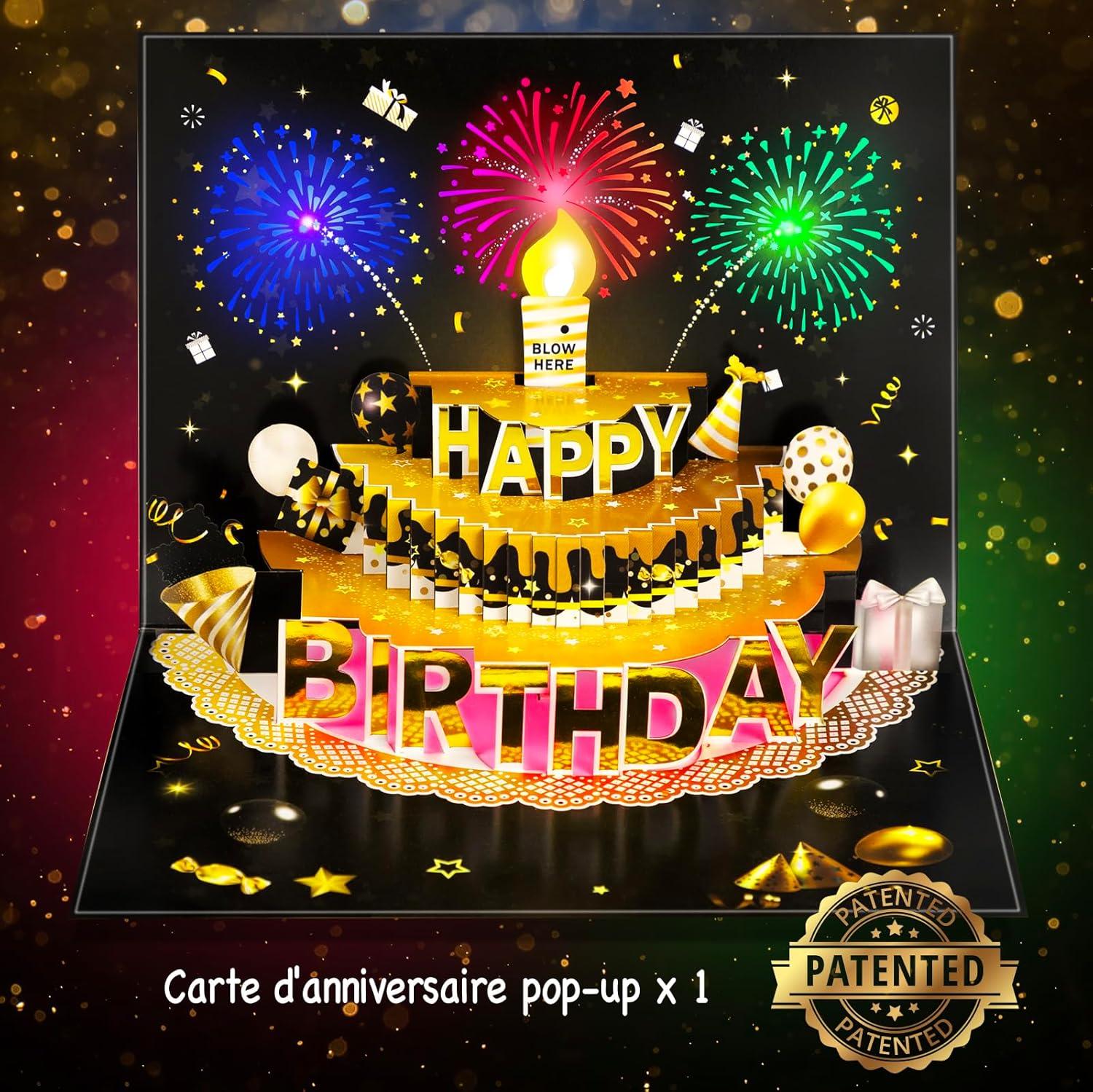 imageCarte danniversaire popup 3D avec lumires et son bougie LED souffle avec capteur carte de vux musicale chantante pour homme femme enfant