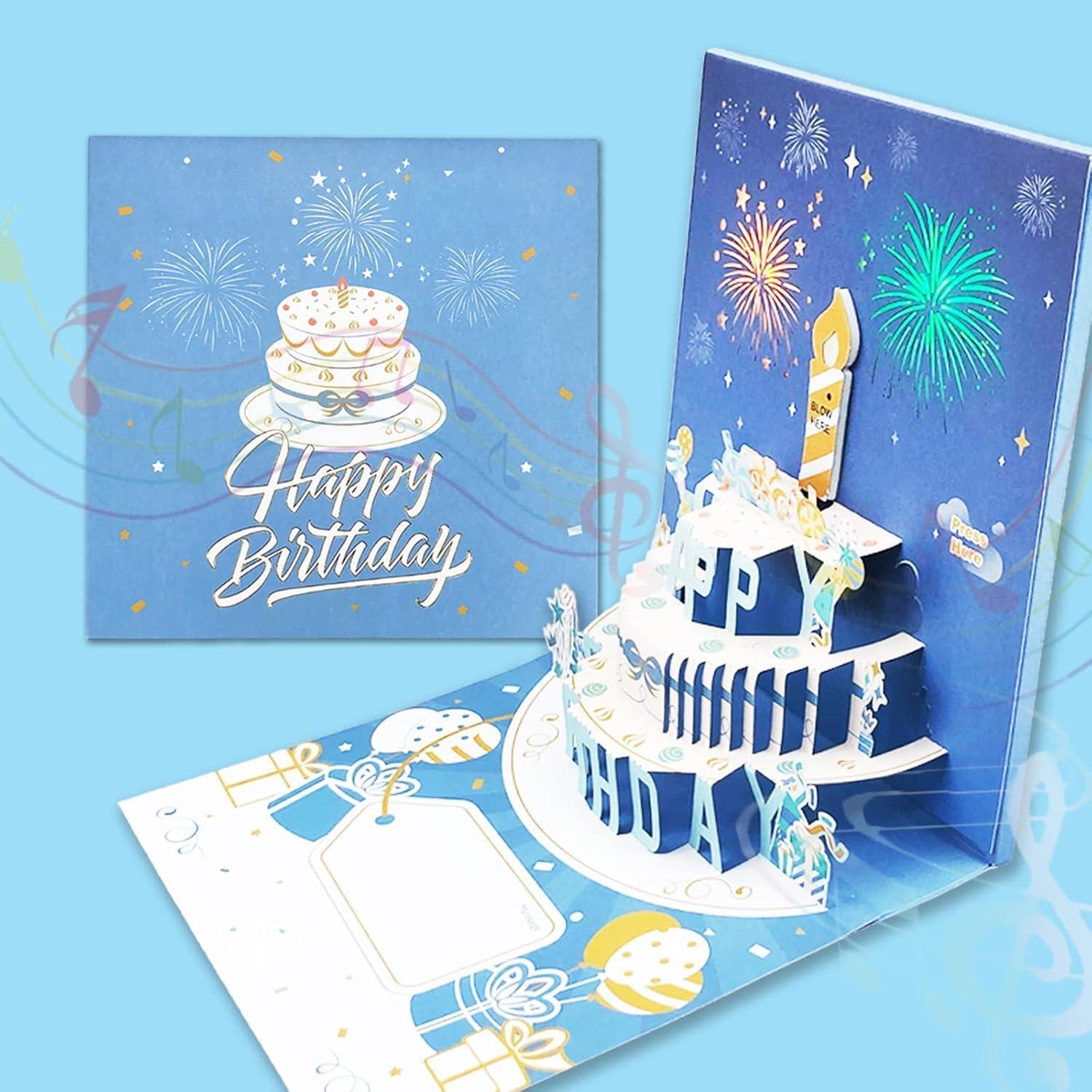 imageCartes danniversaire musicales avec lumire et musique cartes contextuelles danniversaire 3D pour hommes et femmes joue la chanson succs Happy Birthday bleubleu