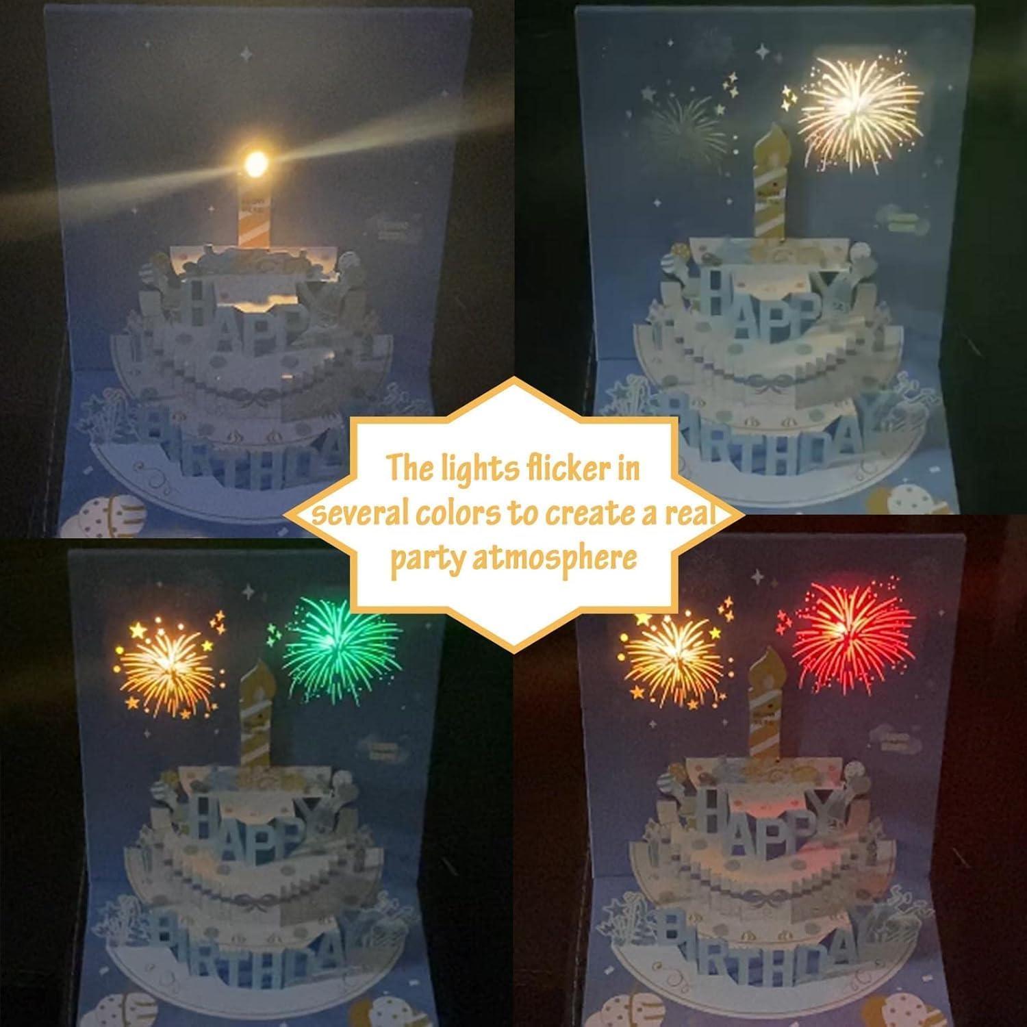 imageCartes danniversaire musicales avec lumire et musique cartes contextuelles danniversaire 3D pour hommes et femmes joue la chanson succs Happy Birthday bleubleu