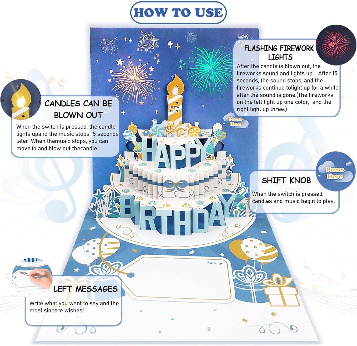 imageCartes danniversaire musicales avec lumire et musique cartes contextuelles danniversaire 3D pour hommes et femmes joue la chanson succs Happy Birthday bleubleu