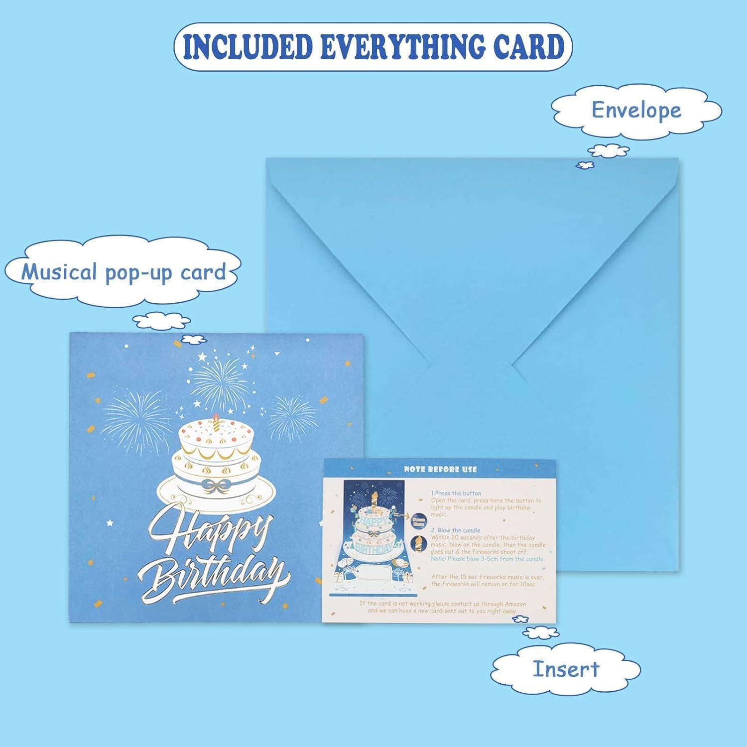 imageCartes danniversaire musicales avec lumire et musique cartes contextuelles danniversaire 3D pour hommes et femmes joue la chanson succs Happy Birthday bleubleu