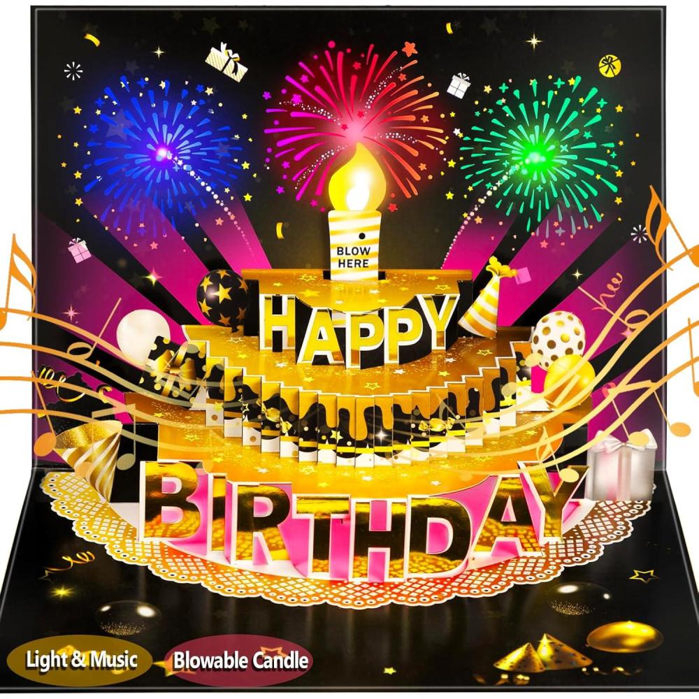 imageCarte danniversaire popup 3D avec lumires et son bougie LED souffle avec capteur carte de vux musicale chantante pour homme femme enfant
