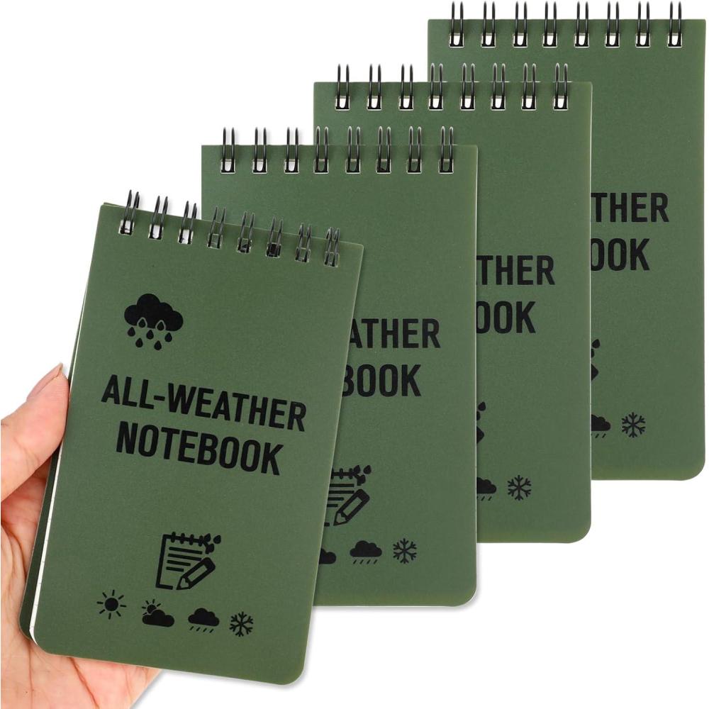 imageLot de 4 mini carnets de notes tanches A7 Blocnotes de poche tanches toutes saisons Blocnotes spirale sur le dessus pour le bureau lenregistrement dactivits de plein air et tactiques