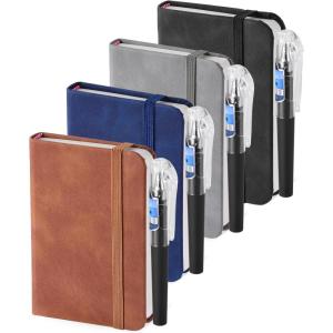 4 Pièces Carnet de Notes, Mini Bloc Note avec 4 Stylos, Petit Cahier de Note A7 11,1 x 7,5 cm, Petit Carnet avec Fermeture Élastique, Carnet de Poche en Cuir PU pour L&rsquo;École Le Travail Les Réunions