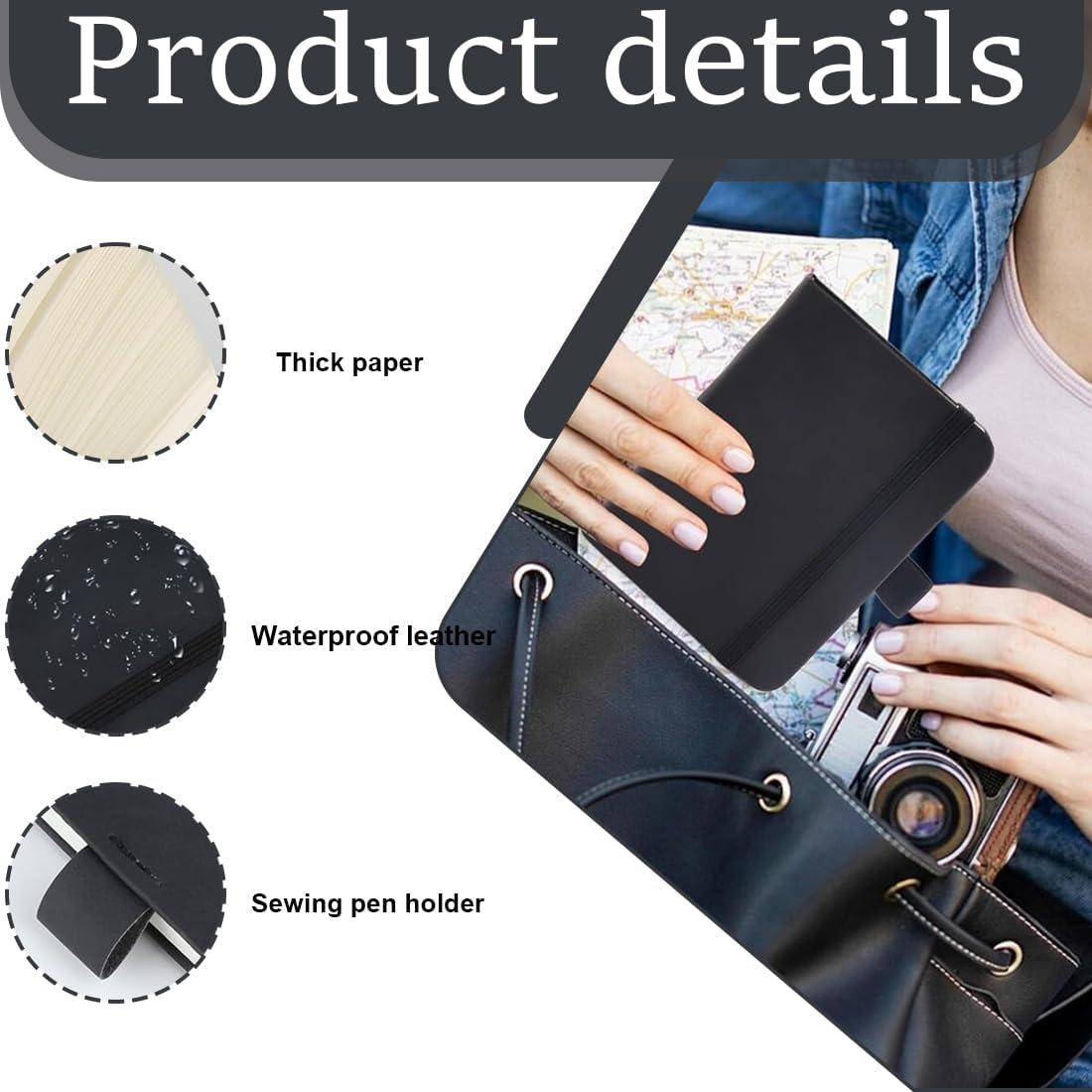 image1 Pice Petit Carnet de Notes de Poche avec 2 Stylo Couverture en Cuir Noir Mini Carnet A7 96 Pages Rigide Papier pais pour Travail tudes et Voyage A7 Noir