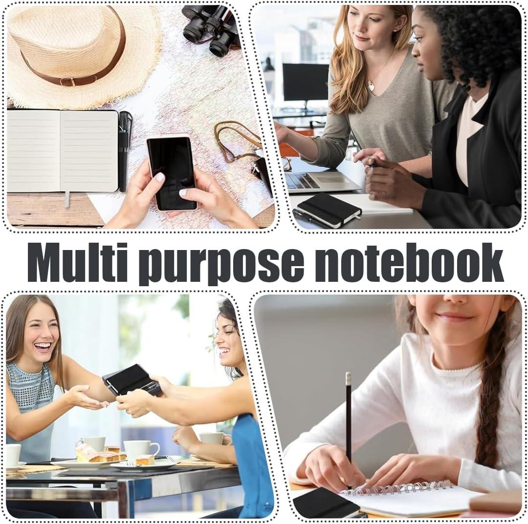 image1 Pice Petit Carnet de Notes de Poche avec 2 Stylo Couverture en Cuir Noir Mini Carnet A7 96 Pages Rigide Papier pais pour Travail tudes et Voyage A7 Noir