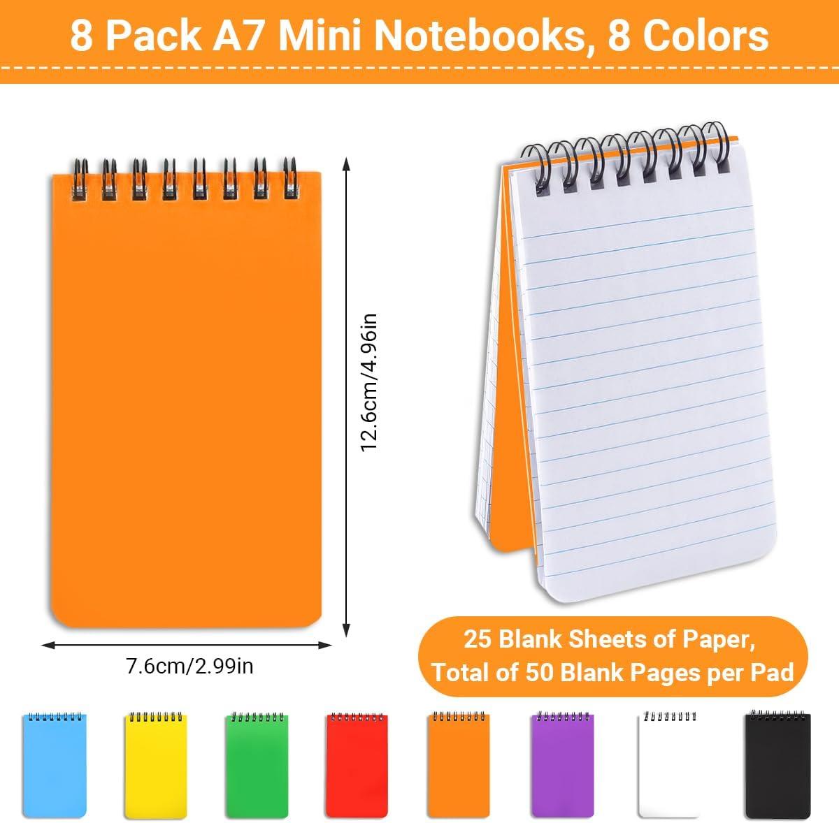 image8 Pices Petit Carnet de Notes de Poche 76x126 cm A7 Petit Cahier Spirale Color 50 Pages Lignes25 Feuilles Mini Cahier pour Fournitures Scolaires Mmos en Dplacement Lcole les Voyages