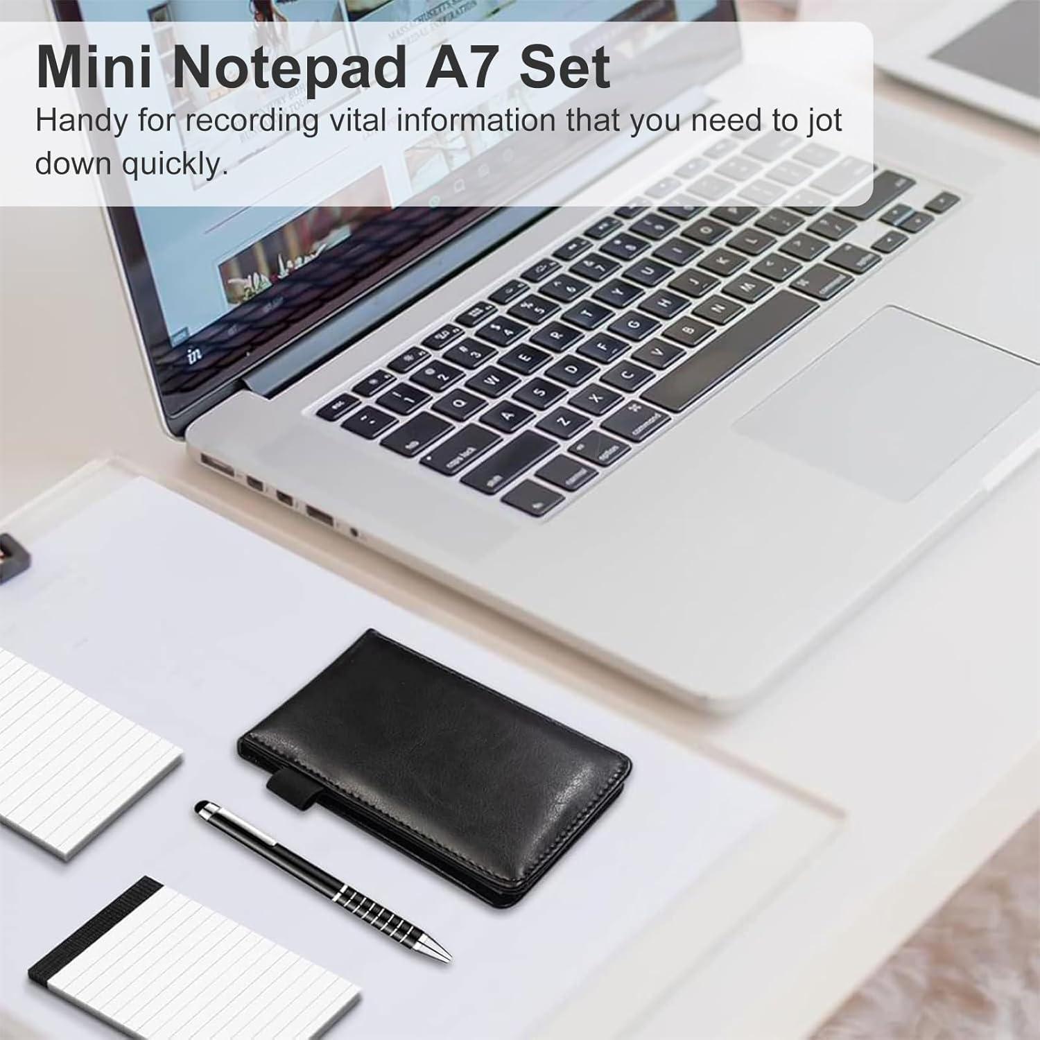imageMini Bloc Notes De Poche Cuir Pu Carnet De Poche Bloc Note A7 Avec Stylo Et 4 X 60 Papiers BlocsNotes De Remplacement Pour cole Bureau NoirNoir