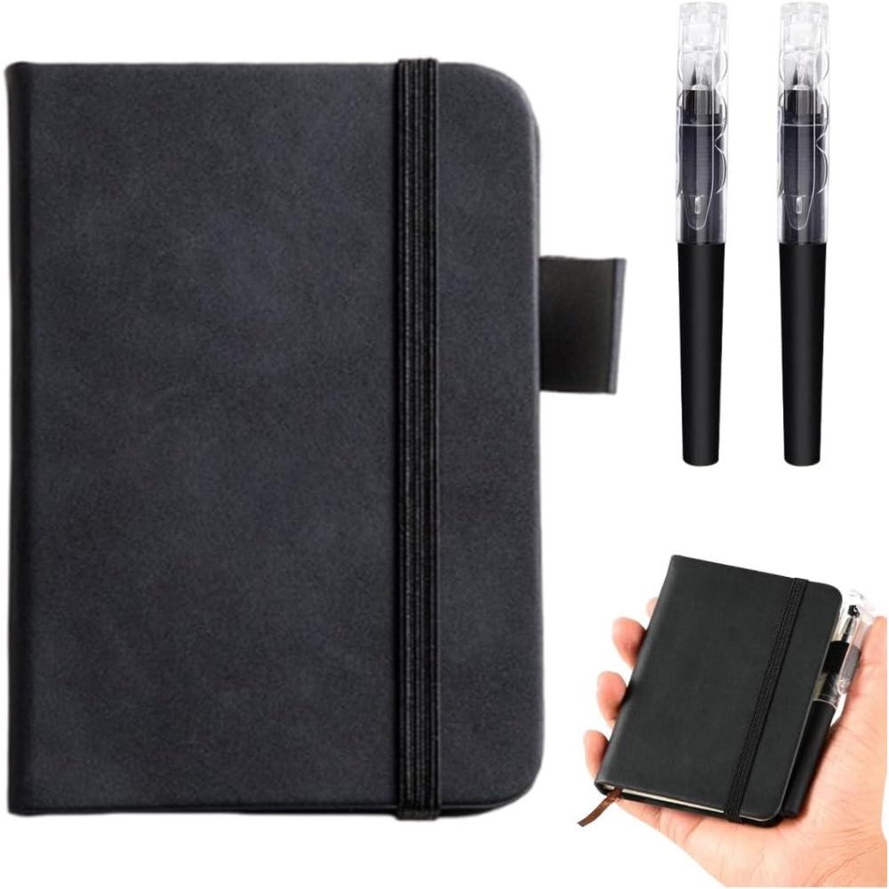 image1 Pice Petit Carnet de Notes de Poche avec 2 Stylo Couverture en Cuir Noir Mini Carnet A7 96 Pages Rigide Papier pais pour Travail tudes et Voyage A7 Noir