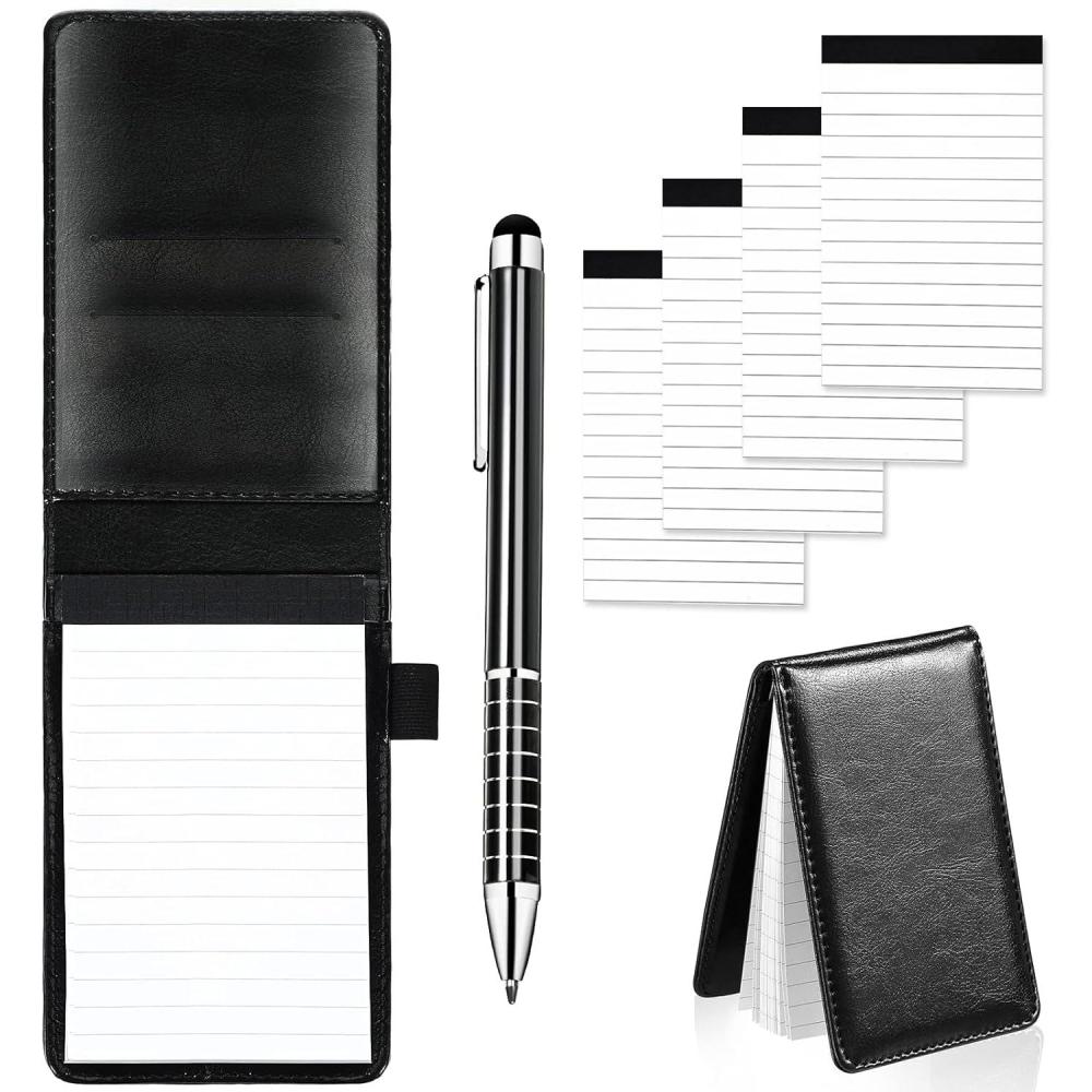 imageMini Bloc Notes De Poche Cuir Pu Carnet De Poche Bloc Note A7 Avec Stylo Et 4 X 60 Papiers BlocsNotes De Remplacement Pour cole Bureau NoirNoir