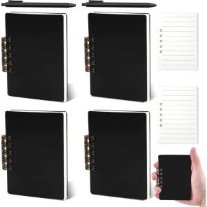 4 Pièces Petit Carnet de Notes de Poche A7, Cahier Spirale Mini Bloc Note 160 Pages avec 2 Stylos, Amovible Carnet de Voyage Carnet de Poche Cahier Note pour École Bureau Travail (Colorée)(Noir)