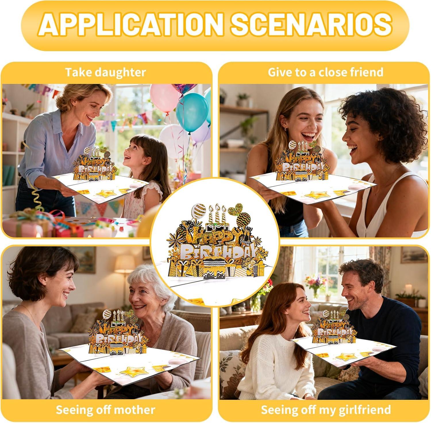 image:imageVBK Carte Anniversaire 3D Musicale Noir et Or Carte Popup Avec Musique Joyeux Anniversaire Carte Cadeau Interactive Adulte et Enfant Dcoration Fte Cadeau Original