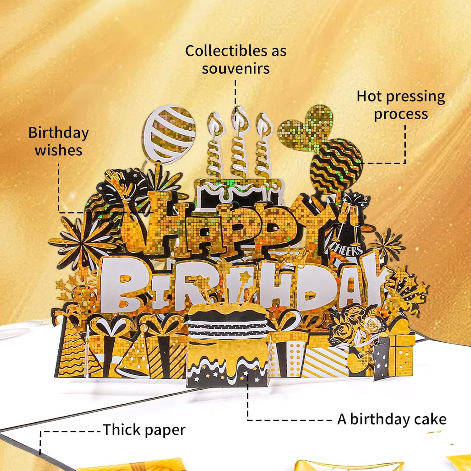 image:imageVBK Carte Anniversaire 3D Musicale Noir et Or Carte Popup Avec Musique Joyeux Anniversaire Carte Cadeau Interactive Adulte et Enfant Dcoration Fte Cadeau Original