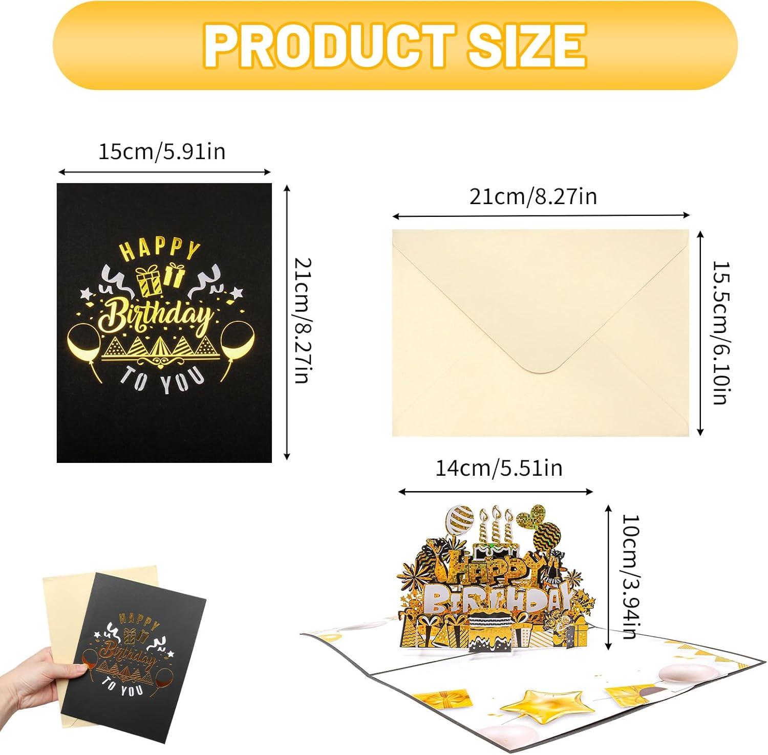 image:imageVBK Carte Anniversaire 3D Musicale Noir et Or Carte Popup Avec Musique Joyeux Anniversaire Carte Cadeau Interactive Adulte et Enfant Dcoration Fte Cadeau Original